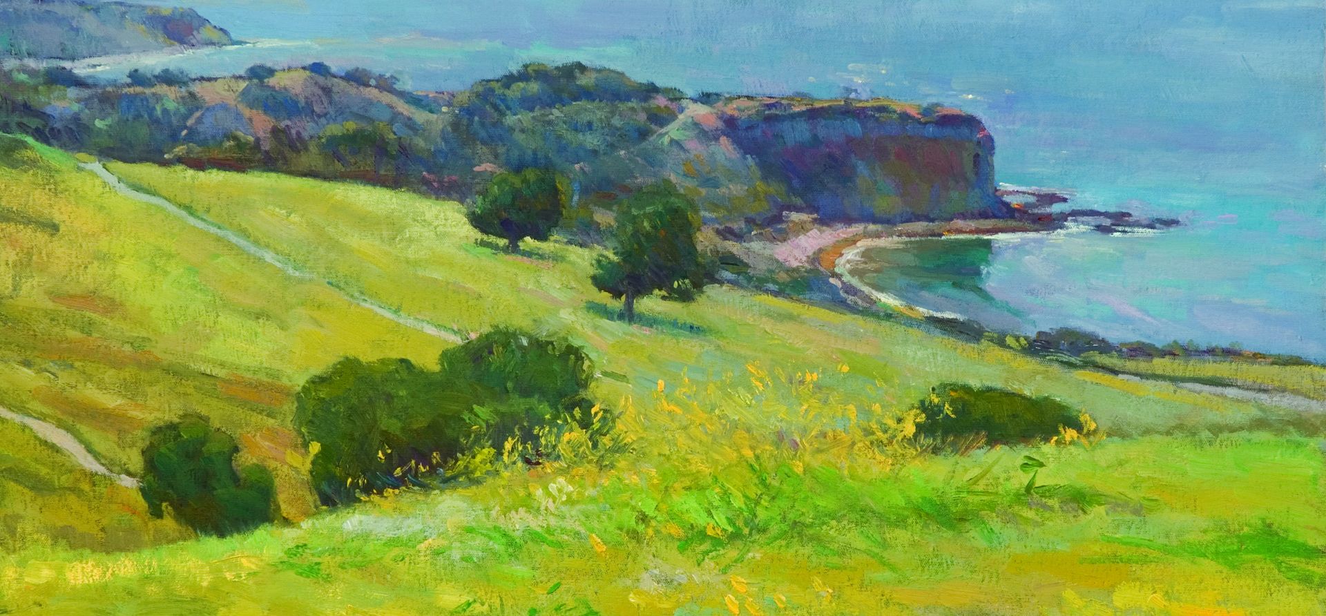 A Painting Of A Green Hillside