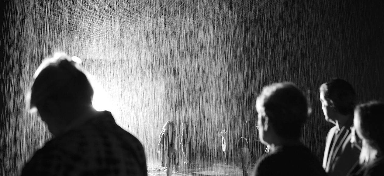 A Group Of People in A Rain Room